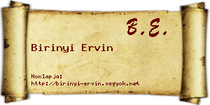 Birinyi Ervin névjegykártya